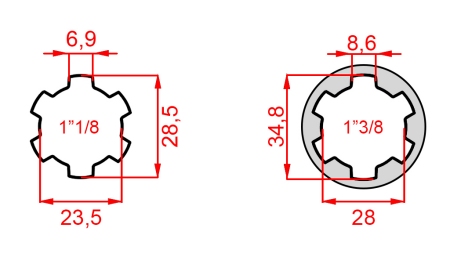 KARDANADAPTERI 1-1/8 → 1-3/8 (140 mm)