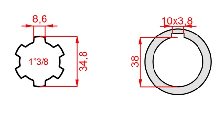 KARDANADAPTER 1-3/8 - AVA fi 38 mm (160 mm)