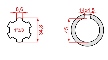 ADATTATORE CARDANICO 1-3/8 - FORO fi 45 mm (180 mm)