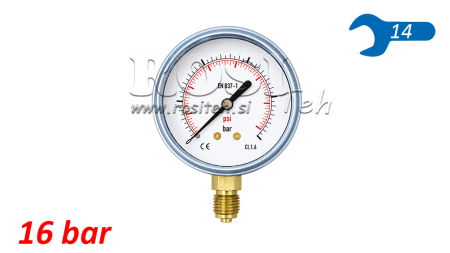 MANOMETRO DN63 VERTICAL 0 - 16 BAR - 1/4