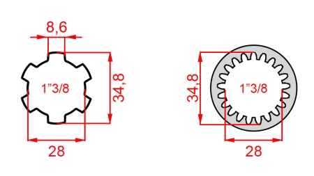 КАРДАНЕН АДАПТЕР ОТ 1-3/8 (21 ШЛИЦА) КЪМ 1-3/8 (150 mm)