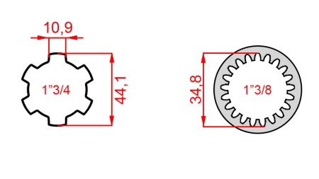 ADAPTATEUR CARDAN DE 1-3/8 (21 CANNELURES) À 1-3/4 (150 mm)