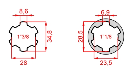 ADATTATORE CARDANICO ADATTATORE DA 1-1/8 A 1-3/8 (47,5 mm)