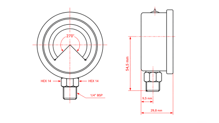VAKUUMMÅLER DN63 VERTIKAL -1 - 0 BAR - 1/4
