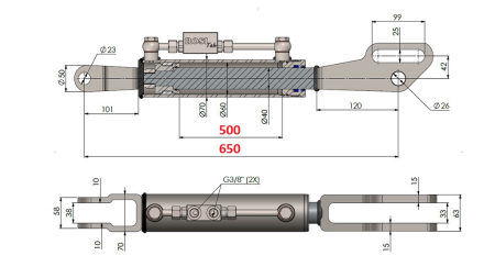 2TON. HÜDRAULILINE TÕSTE KESKTÕMMITS - KAHVEL 60/40-150 (500MM-650MM)