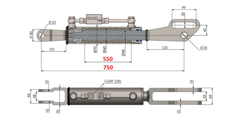 2TON. HÜDRAULILINE TÕSTE KESKTÕMMITS - KAHVEL 60/40-200 (550MM-750MM)