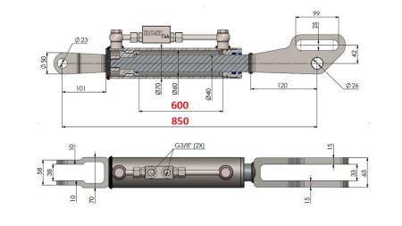 2TON. HÜDRAULILINE TÕSTE KESKTÕMMITS - KAHVEL 60/40-250 (600MM-850MM)