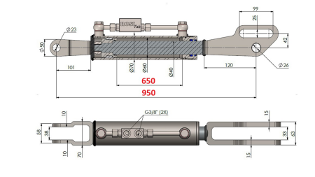 2TON. HÜDRAULILINE TÕSTE KESKTÕMMITS - KAHVEL 60/40-300 (650MM-950MM)