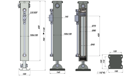 DWUSTRONNEGO DZIAŁANIA HYDRAULICZNA NOGA PODPOROWA (100x100x600 mm) - SKOK 420 mm - 5.000 kg