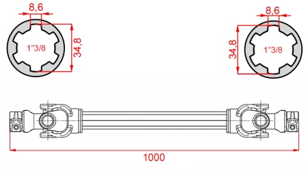 CE-SERTIFIOITU KARDANAKSELI PROFI LINE KAT.2 PITUUS 1000mm