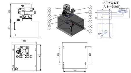MINI HÜDRAULILINE AGREGAT 12V DC - 1.6kW = 2.1cc - 25 l - kahepoolses suunas kokkupanek (metall)