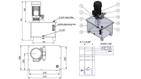 MINI HÜDRAULILINE AGREGAT 380V AC (4 kW) - 8 cc - 12 lit/min - tank 40 lit