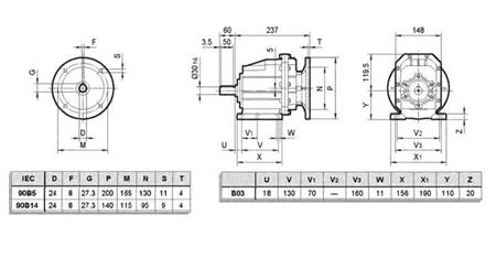 ERC03 REDUKTOR ELEKTRIMOOTORILE MS90 (1.1-1.5kW) SUHE 25:1