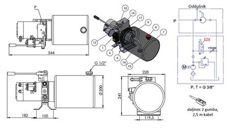 MINI AGGREGATO IDRAULICO 12V DC - 1.6kW = 2.1cc - 8 lit - assemblaggio unidirezionale CON POMPA MANUALE
