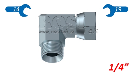 HÜDRAULILINE KÜLNENURK 90° BSP LÜHIKE PÖÖRDNUT-ISANE 1/4