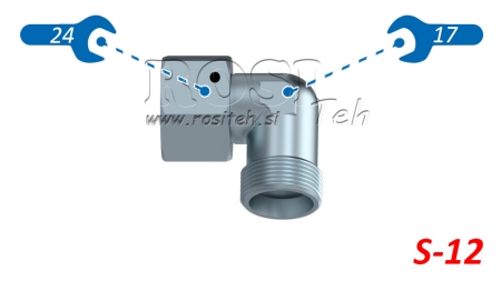 HIDRAULINIS 90° KELIS S-12 SU PASUKAMA VERŽLE M20X1,5