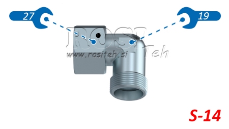 HIDRAULINIS 90° KELIS S-14 SU PASUKAMA VERŽLE M22X1,5