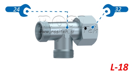 HYDRAULISCHE T-STUK L-18 MET ZIJDELINGSE DRAAIMOER M26X1,5