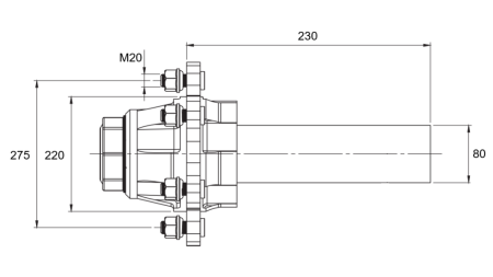 SEMIALBERO SENZA FRENI - 5500 kg (8 VITI) - 230 mm