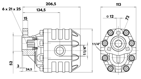 HYDRAULIC CAST IRON PUMP UNI40-109CC-190 BAR LEFT