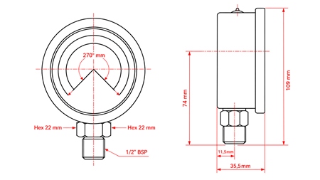 MANOMETRO DN100 VERTICAL 0 - 250 BAR - 1/2