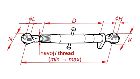 BRACCIO TERZO PUNTO MECCANICO PER TRATTORE CAT 2  M30X3 -730/950