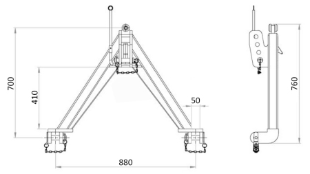 FRONTDREIECK FÜR FRONTTRAKTORHYDRAULIK CAT. 2 - 760 MM - 1400 KG