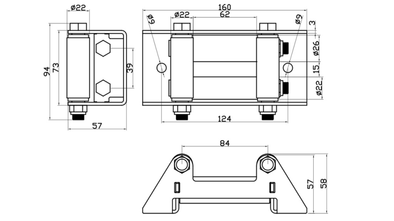 ROLLENGELEIDER VOOR STAALKABEL (3500) 73x160