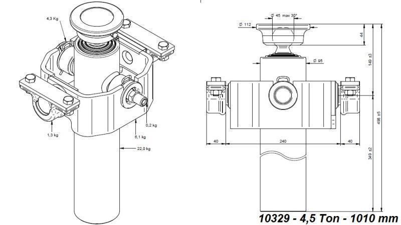 TELESCOPISK CYLINDER KOMPAKT 3 STAGE 1010mm x95 -KULA