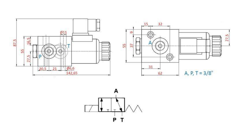 3-SUUNALINE KLAPP 3/8 24V - 50l