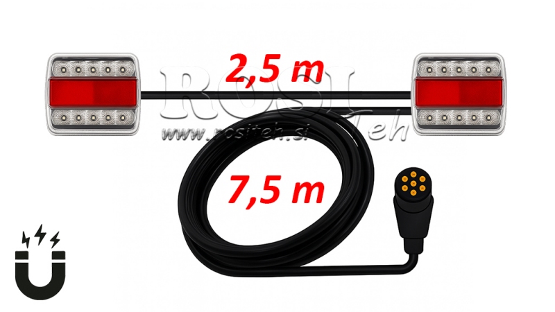 SADA MAGNETICKÝCH LED SVETIEL S KÁBLOM 7,5 METRA + 2,5 METRA