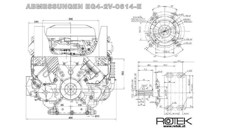 moteur à essence 614cc-14.9kW-3,600 RPM-E-KW25.4x72-démarrage électrique