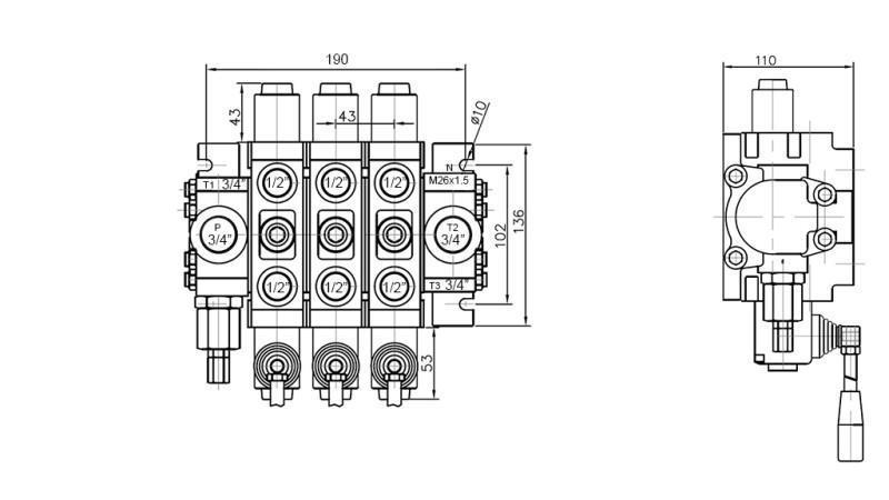 HYDRAULISK VENTIL 3xPC70