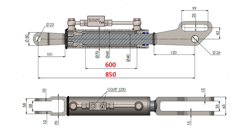 2TON. HYDRAULICKÝ TŘETÍ BOD FORK 60/40-250 (600MM-850MM)