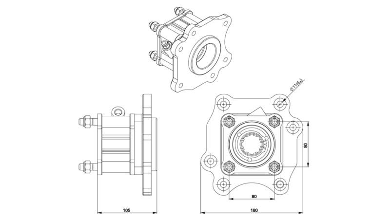 Rozmery VÝSTUPU PRE HYDRAULICKÉ ČERPADLO - MERCEDES ATEGO-1 - 6 DIER