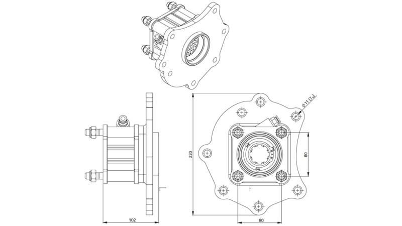 Rozmery VÝSTUPU PRE HYDRAULICKÉ ČERPADLO - MERCEDES ATEGO-1 - 7 DIER