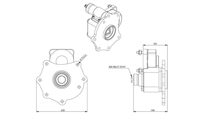 Rozmery VÝSTUPU PRE HYDRAULICKÉ ČERPADLO - MERCEDES ATEGO-2 - 7 DIER