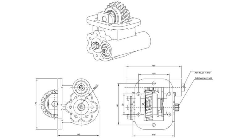 Dimensiones SALIDA PARA BOMBA HIDRÁULICA - IVECO 2855