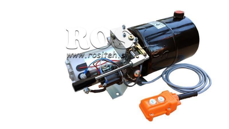 MINI HYDRAULISK AGGREGAT 24V DC - 2.2kW = 2.1cc - 8 lit - enkelt retningssamling MED HÅNDPUMPE
