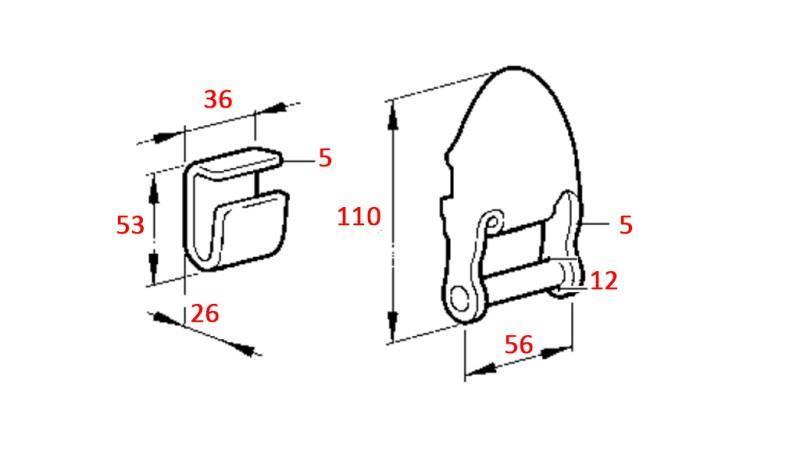 BRIDA LATERAL PARA REMOLQUE DESMONTABLE EN FORMA DE C 56mm