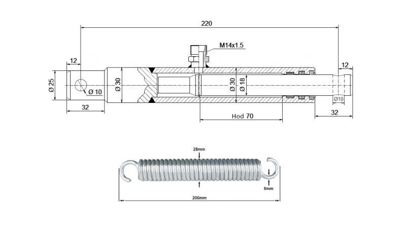 HYDRAULICKÝ CYLINDR PRO OTEVÍRÁNÍ KLAPKY 30/18-70