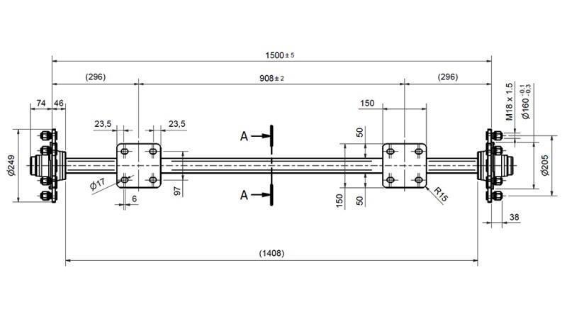 OSA PRO PŘÍVĚS 1800 kg BEZ BRZD (1460 mm) s montážní deskou