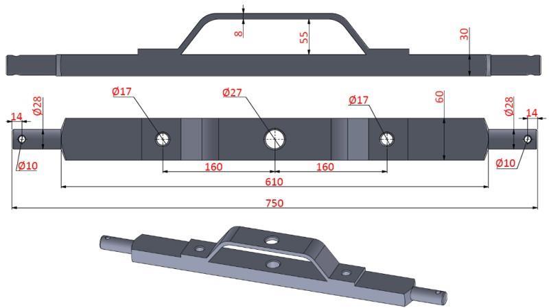 HIDRAULIČNA KRIŽNA ŠIPKA TRAKTORA KATEGORIJA 2 S MONTAŽNOM PLATNOM (L-750mm)