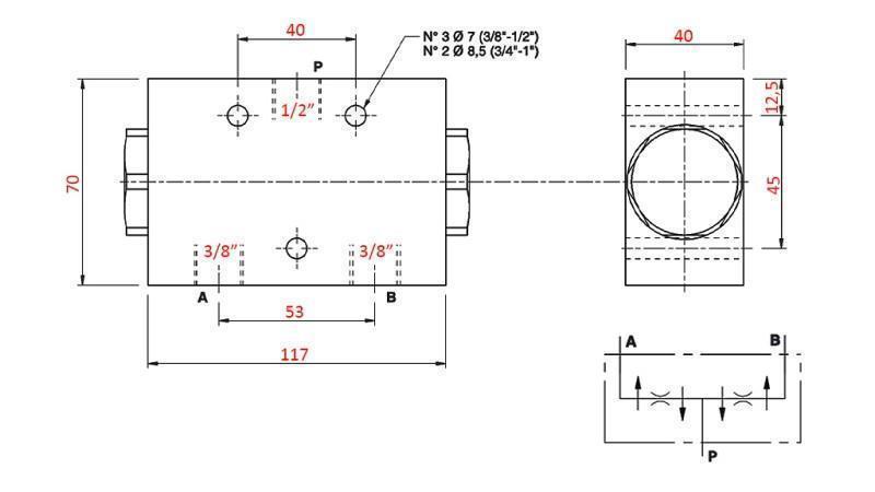 HYDRAULISK FORDELINGSVENTIL FLOW V1025 DFL 25-40 lit - 3/8 - 250 bar (max.300 bar) METAL
