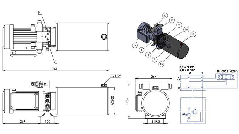 MINI HÜDRAULILINE AGREGAT 230V AC (2.2 kW) - 8.0 cc - 11.2 lit/min - paak 12 lit
