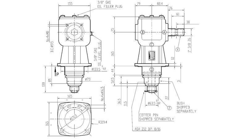 ÚHELOVÝ PŘEVOD LF-205J 1:1.92 (30HP-22kW)