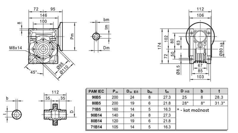 PMRV-63 REDUKTOR ELEKTRIMOOTORILE MS90 (1.1-1.5kW) SUHE 7.5:1