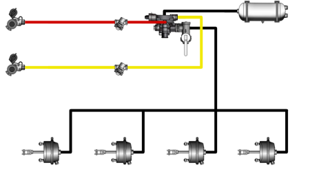 SET OF AIR BRAKES FOR TRAILER COMPLETE DOUBLE CIRCULAR SYSTEM 4 CYLINDERS