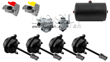 SET OF AIR BRAKES FOR TRAILER COMPLETE DOUBLE CIRCULAR SYSTEM 4 CYLINDERS
