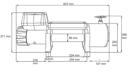 24 V ELEKTRICKÝ VYHADZOVAČ DWT 22000 HD - 9979 kg - rozměry
